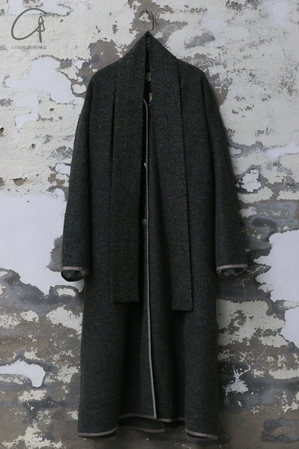 Mutedance 24 Autumn and Winter Collarless Belt Wool Coat MD-MD24FW40-OLIVE GREEN MD24FW39